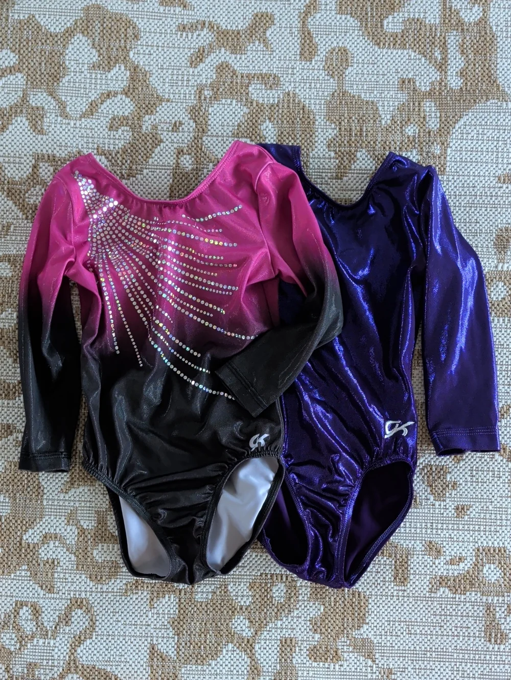 GK Gymnastics Leotards CL Childs Large Long Sleeved Purple Pink Sequins Sparkle